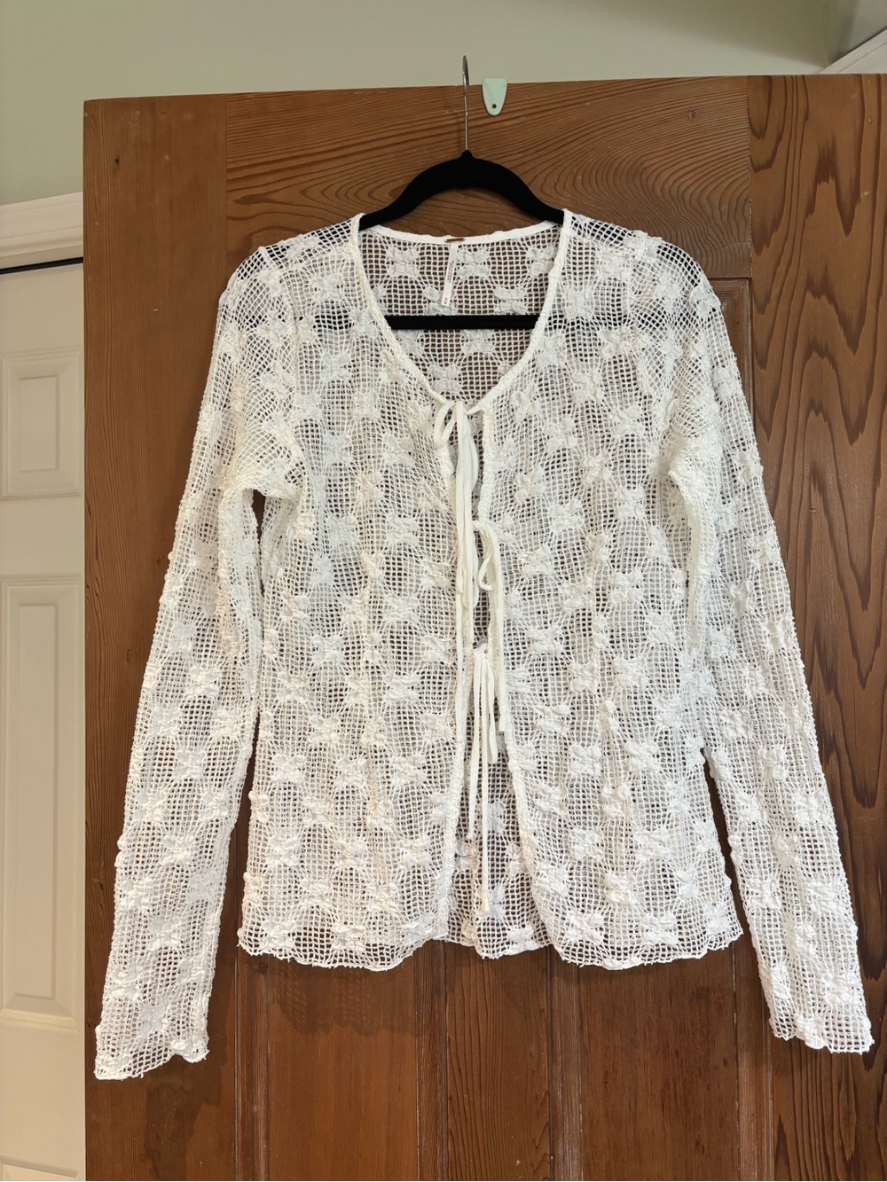 Free People Julie White Crochet Tie-Front Knit Top Size Medium